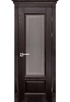 Межкомнатная дверь из массива дуба «Аристократ №4» остекленная (бейц, полиуретановый лак / темный)