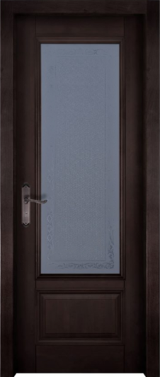 Межкомнатная дверь из массива ольхи «Аристократ №4» остекленная (бейц / темный)