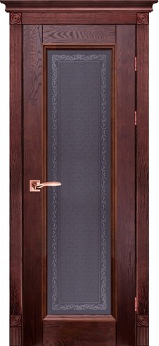Межкомнатная дверь из массива дуба «Аристократ №5» остекленная (бейц, полиуретановый лак / бордовый)