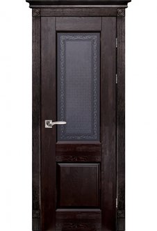 Межкомнатная дверь из массива дуба «Классик №2» остекленная (бейц, полиуретановый лак / темный)