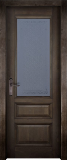 Межкомнатная дверь из массива ольхи «Аристократ №2» остекленная (бейц / темный)