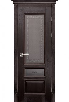 Межкомнатная дверь из массива дуба «Аристократ №3» остекленная (бейц, полиуретановый лак / темный)