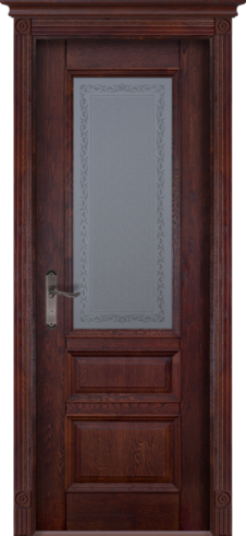Межкомнатная дверь из массива дуба «Аристократ №2» остекленная (бейц, полиуретановый лак / бордовый)